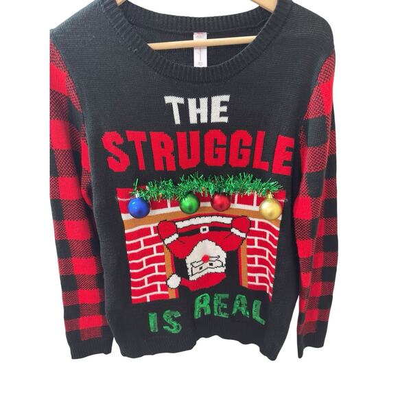 No Boundaries Ugly Christmas Sweater Size 2XL The Struggle is Real Sequined - Picture 2 of 5